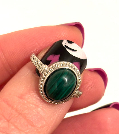 Malachite Silver Plated Adjustable Ring