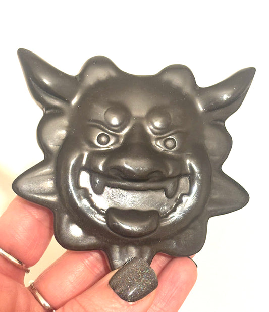 Silver Sheen Obsidian Medium Monster Carving