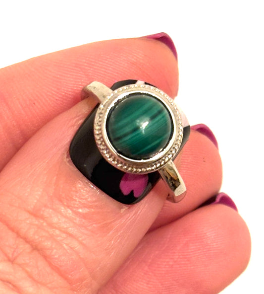 Malachite Silver Plated Adjustable Ring