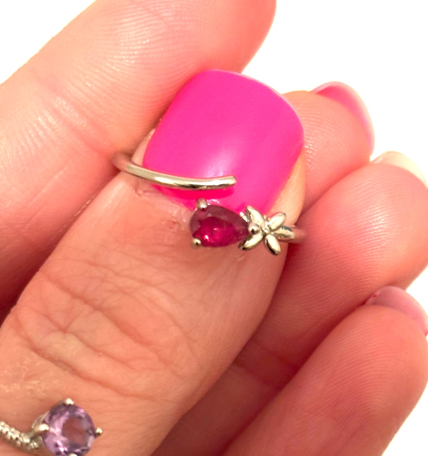 Pink Tourmaline High Grade Sterling Silver Adjustable Ring