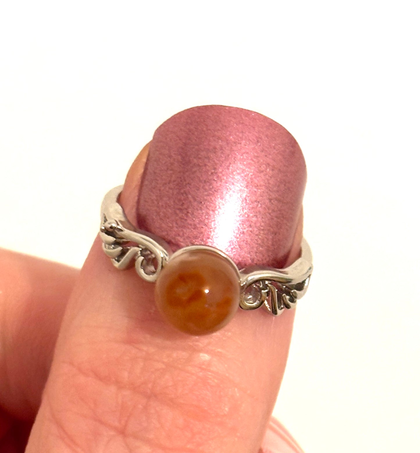 Flower Agate Sterling Silver Adjustable Ring