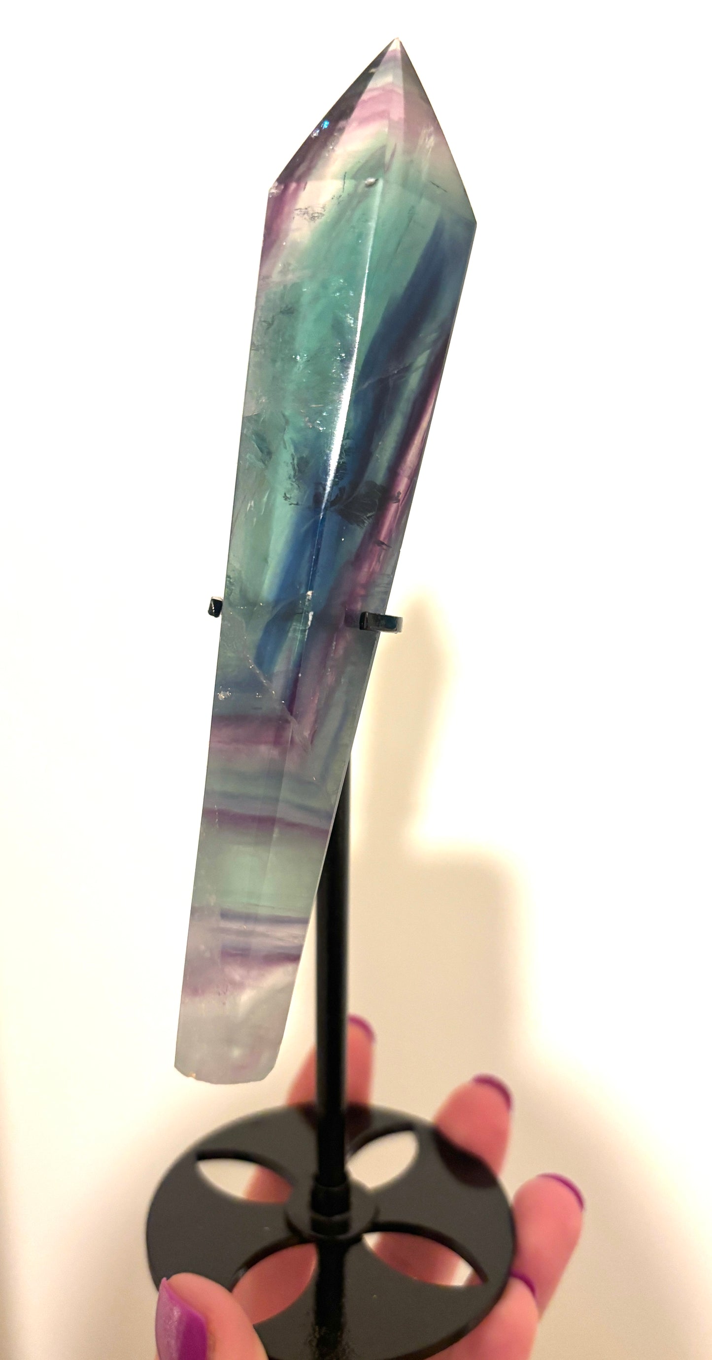 Fluorite (With Blue) High Grade Wand on Stand