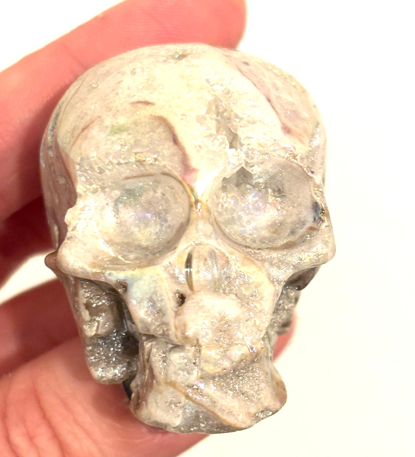 Aura Sphalerite Druzy Small/Medium Skull Carving