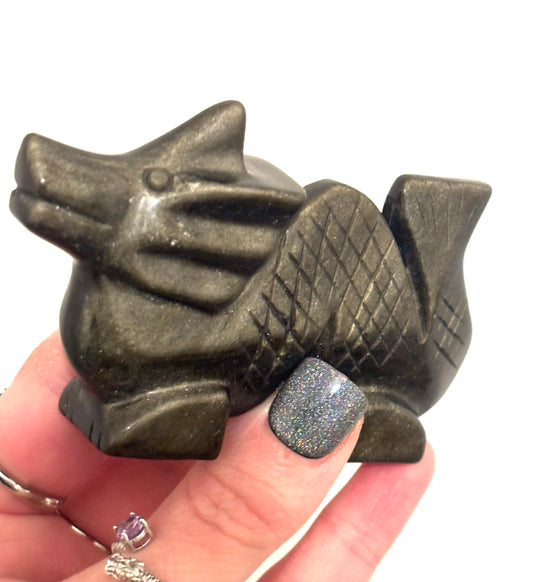 Gold Sheen Obsidian Chunky Dragon Carving 🐉