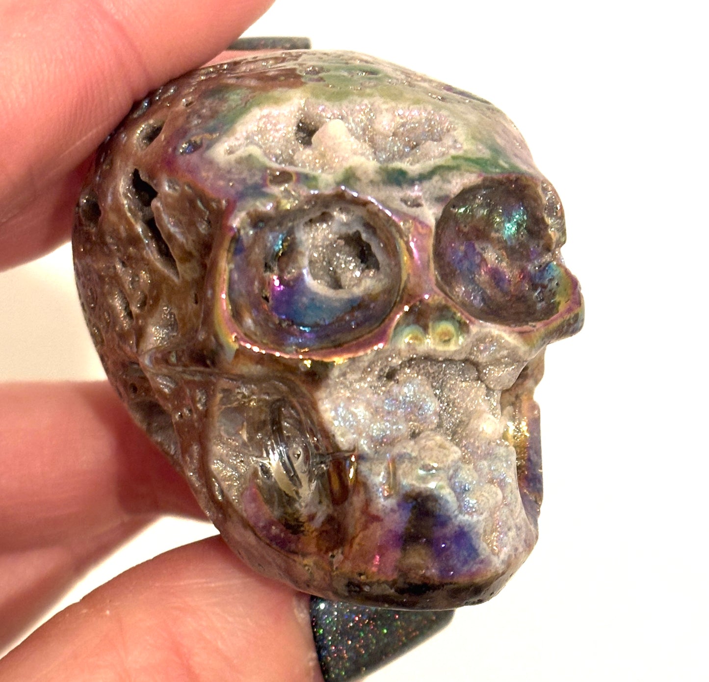 Aura Sphalerite Druzy Small/Medium Skull Carving