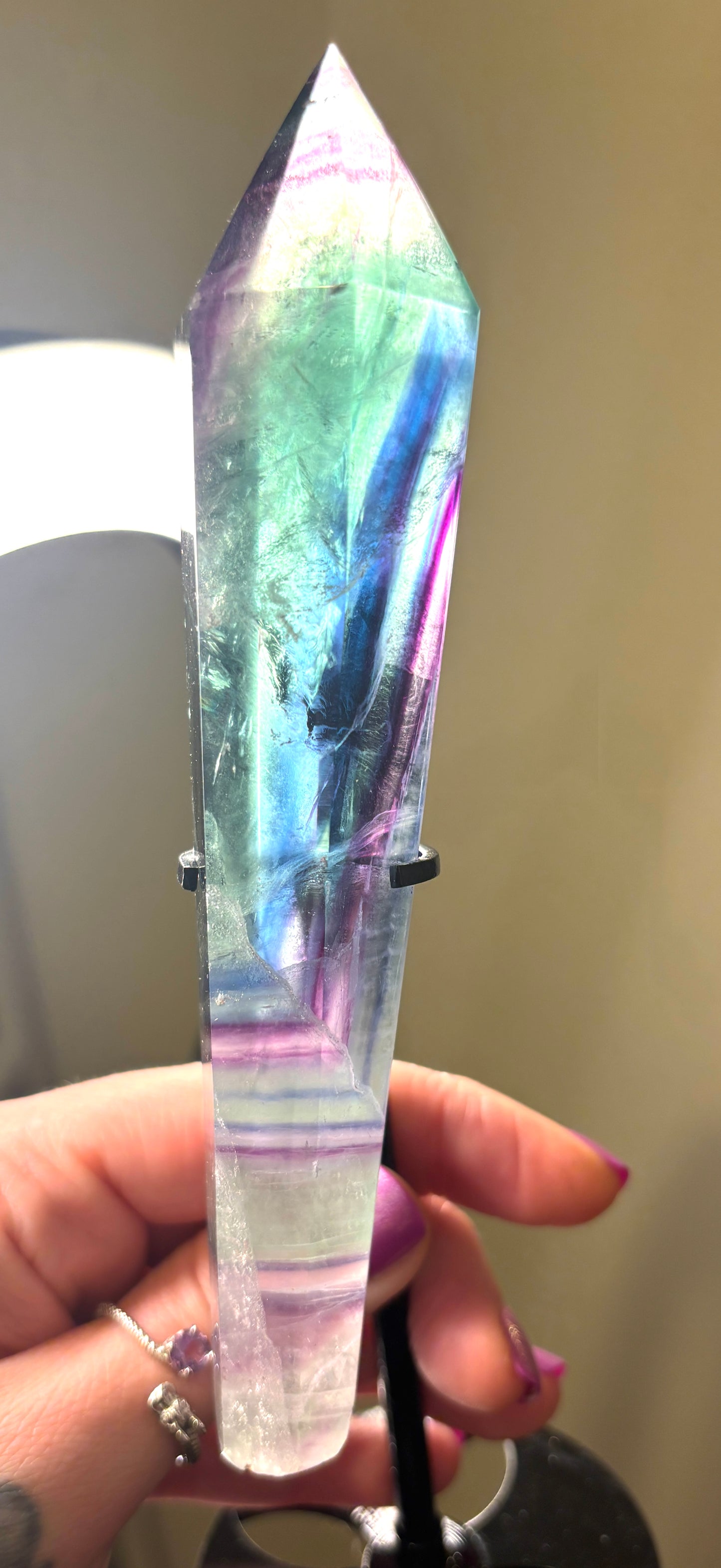 Fluorite (With Blue) High Grade Wand on Stand