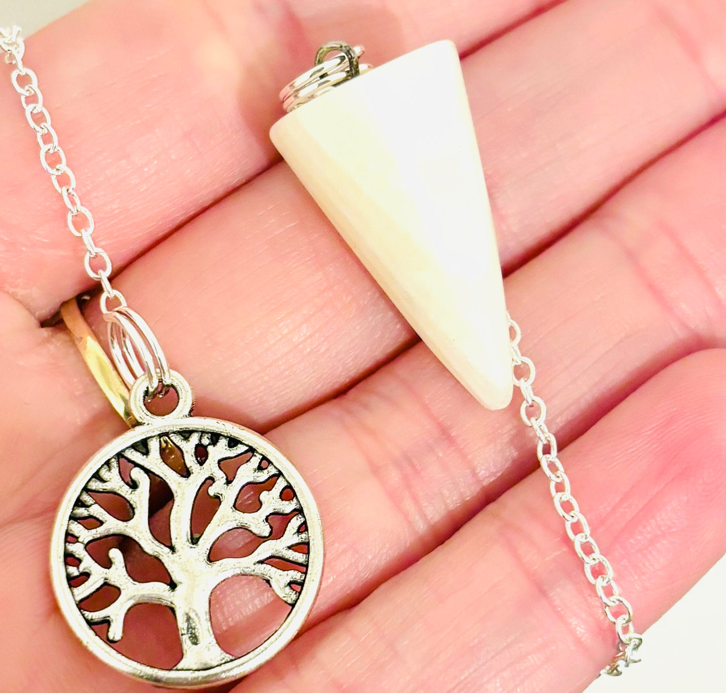 Assorted Crystal Cone Pendulum with Moon (or) Tree Of Life Detail