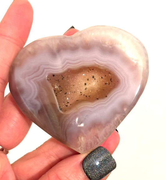 Grey and Pink Druzy Agate High Grade Heart (Brazil)