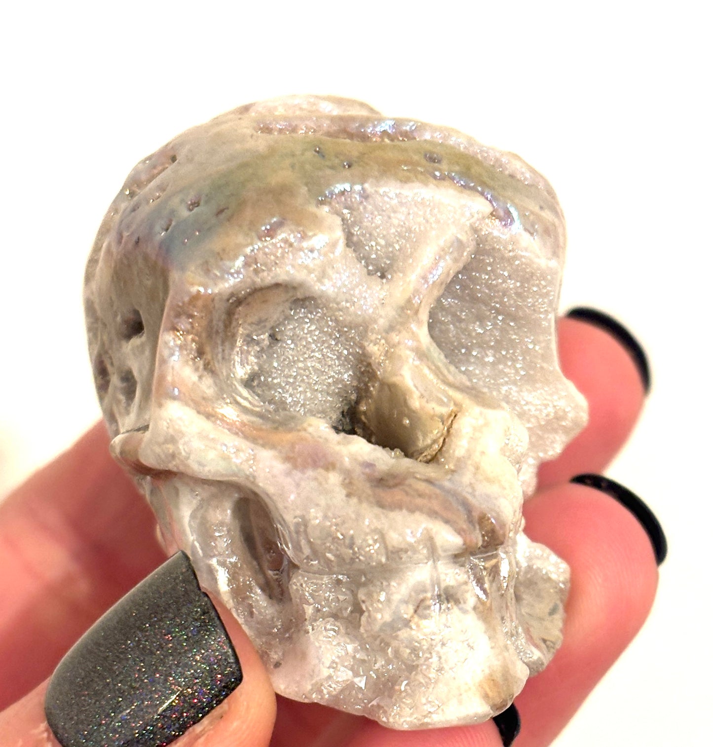 Aura Sphalerite Druzy Small/Medium Skull Carving