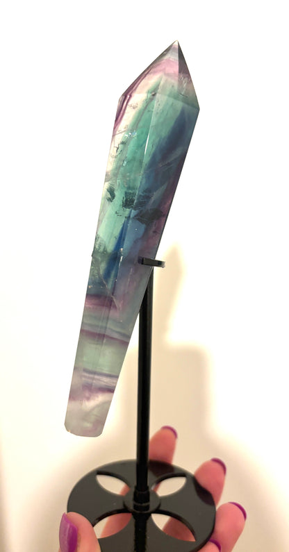 Fluorite (With Blue) High Grade Wand on Stand